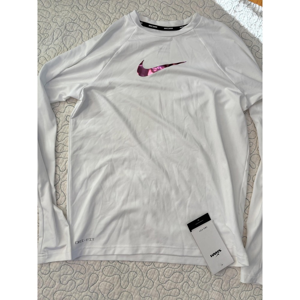 Nike Girl's Size XL Long Sleeve Swim Shirt with Pink Swoosh Logo